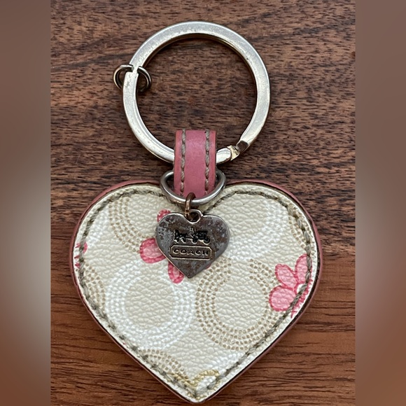 Coach Handbags - COACH Tan & Pink Optic C Leather Heart Shape Bag Charm